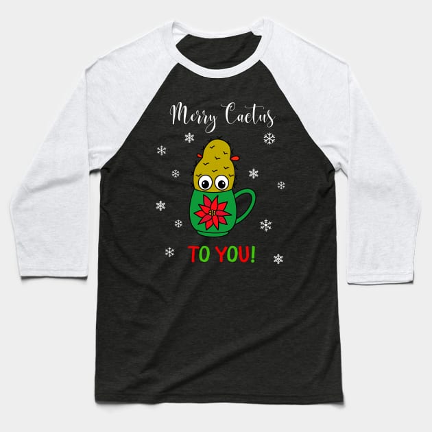 Merry Cactus To You - Small Christmas Cactus In Poinsettia Mug Baseball T-Shirt by DreamCactus